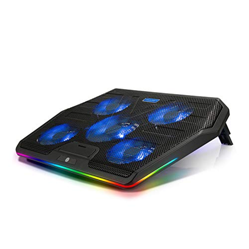 TECKNET RGB Laptop Cooling Pad Cooler for 15.6-17 Inch Laptop with 5 Quiet Fans and Touch Control, 2 USB Port