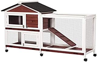 Peachtree Press Inc. Rabbit Hutch with Wheels Large Bunny House Wooden Rabbit Cage w/Run Ramp Small Animal Cage for Guinea Pig Hen Duck 63.4
