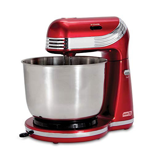 Dash Stand Mixer (Electric Mixer for Everyday Use): 6 Speed Stand Mixer with 3 qt Stainless Steel Mixing Bowl, Dough Hooks & Mixer Beaters for Dressings, Frosting, Meringues & More - Red