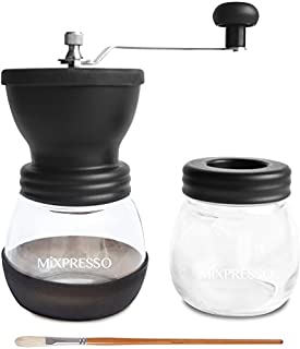 Manual Coffee Grinder Set, Hand Coffee Mill With Conical Ceramic Burr Two Glass Jars And Soft Brush For Coffee Beans & Spices by Mixpresso