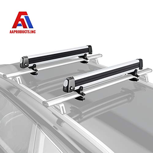 AA Products 33'' Aluminum Universal Ski Roof Rack Fits 6 Pairs Skis or 4 Snowboards, Ski Roof Carrier Fit Most Vehicles Equipped Cross Bars