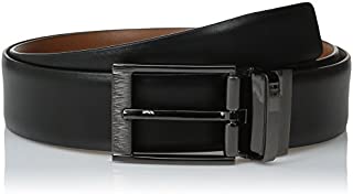 Perry Ellis Men's Portfolio Feather Edge Etched Buckle Soft Touch Belt, Black/Brown Reversible, 36