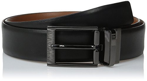 Perry Ellis Men's Portfolio Feather Edge Etched Buckle Soft Touch Belt, Black/Brown Reversible, 36