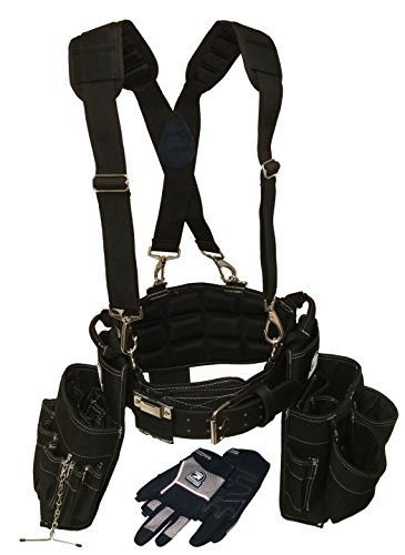 Gatorback Electricians Combo Deluxe Package (Tool Belt, Suspenders, Gloves, Drill Holster) Ventilated Back Support Belt w/Suspenders and Extras. For Electricians, Carpenters, Framer (Large 35