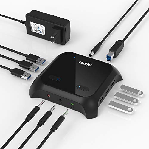 USB Hub, atolla USB 3.0 Hub with Headphone Stand, Powered USB Hub with 3 USB 3.0 Ports and 3 USB Charging Ports, 3.5mm AUX Ports with On/Off Switches, and 12V/2.5A Power Adapter