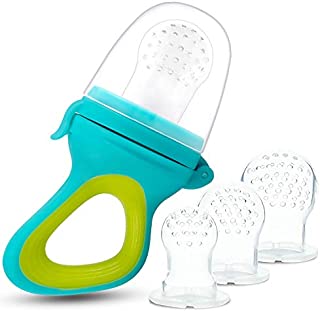 Baby Fresh Food Feeder/Fruit Feeder Pacifier- Tinabless Infant Silicone Teether Feeder, Bonus Includes 3 Different Sized Silicone Pouches for Toddlers & Kids