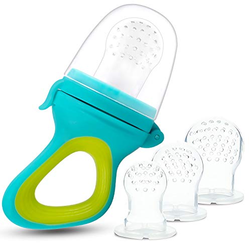 Baby Fresh Food Feeder/Fruit Feeder Pacifier- Tinabless Infant Silicone Teether Feeder, Bonus Includes 3 Different Sized Silicone Pouches for Toddlers & Kids