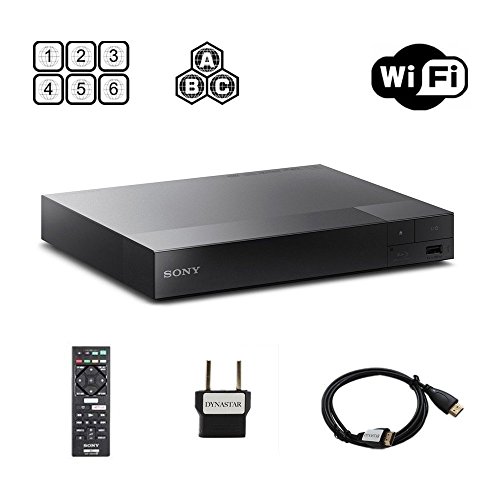 Sony BDP-S3700 Region Free Blu-ray Player, Multi Region Smart WiFi 110-240 Volts, 6FT HDMI Cable & Dynastar Plug Adapter Bundle Package