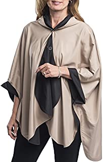 RainCaper Rain Poncho for Women - Ultrasoft Hooded Reversible Fashion Colors (Black & Camel) Rain Rolls Right Off!