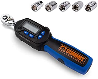 Summit Tools 3/8 inch Digital Torque Wrench, 1.11-22.12 ft-lbs Torque Range Accurate to ±3%, Sequential LED and Buzzer, Socket Set, Calibrated (WSP3-030CN)