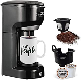 Single Serve Coffee Maker, Single Cup Coffee Maker for Most Capsule Pod Ground Coffee, Coffee Machine with Permanent Filter 6-14oz Reservoir One-Touch Button 1000W Fast Brew & Auto Shut Off, Black