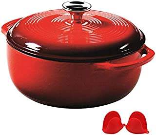 Nonstick Enamel Cookware Crock Pot, Enameled Cast Iron Dutch Oven with Lid, Round Ceramic Enamel Dutch Ovens Pot for Cooking and Basting,Red