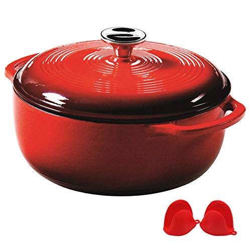 Nonstick Enamel Cookware Crock Pot, Enameled Cast Iron Dutch Oven with Lid, Round Ceramic Enamel Dutch Ovens Pot for Cooking and Basting,Red