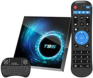 Android 10.0 TV Box, 4GB 32GB Smart TV Box T95 Allwinner H616 64bit Dual WiFi 2.4GHz/5GHz Bluetooth 5.0 6K Ultra HD/ 3D/ H.265 Ethernet with Mini Wireless Backlit Keyboard