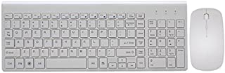 Wireless Keyboard and Mouse Combo, Hi-Azul Full-Sized 2.4GHz Wireless Keyboard with 102 Keys and Power-Saving Mouse for Home and Office Use (White)