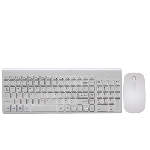 Wireless Keyboard and Mouse Combo, Hi-Azul Full-Sized 2.4GHz Wireless Keyboard with 102 Keys and Power-Saving Mouse for Home and Office Use (White)