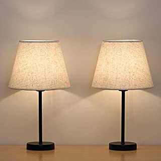 HAITRAL Bedside Table Lamps - Small Nightstand Lamps Set of 2 with Fabric Shade Bedside Desk Lamps for Bedroom, Living Room, Office, Kids Room, Girls Room, Dorm 15 Inches - Black