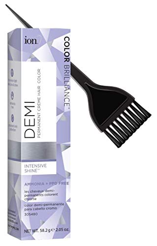 ION Color Brilliance DEMI PERMANENT Creme Hair Color Dye, PPD Free, Ammonia Free (w/Sleek Tint Brush) Intensive Shine Cream Haircolor (4N Medium Natural Brown - 2.05 oz)