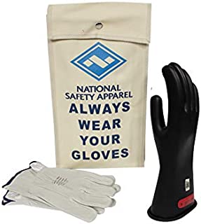 National Safety Apparel Class 0 Black Rubber Voltage Insulating Glove Kit with Leather Protectors, Max. Use Voltage 1,000V AC/ 1,500V DC (KITGC009)