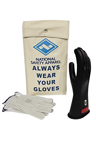 National Safety Apparel Class 0 Black Rubber Voltage Insulating Glove Kit with Leather Protectors, Max. Use Voltage 1,000V AC/ 1,500V DC (KITGC009)