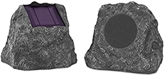 Innovative Technology Premium 5-Watt Bluetooth Outdoor Rock Speakers with A/C Adaptor, Built In Rechargeable 5200mAh Battery and Solar Panels, Pair, Charcoal