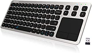 Wireless Keyboard, Arteck 2.4G Wireless Touch TV Keyboard with Easy Media Control and Built-In Touchpad Mouse Solid Stainless Ultra Compact Full Size Keyboard for TV-Connected Computer, Smart TV, HTPC