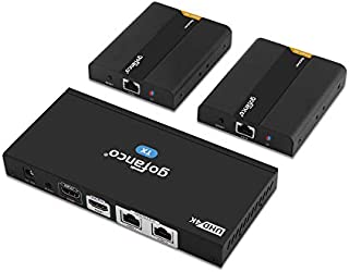 gofanco 1x2 HDMI 2.0 Extender Splitter 4K 60Hz Over Cat6/Cat7 Ethernet Cable with HDMI Local Loopout, HDCP 2.2, 4K 60Hz YUV 4:4:4, HDR, IR Extension (1 in 2 Out / 2-Port)