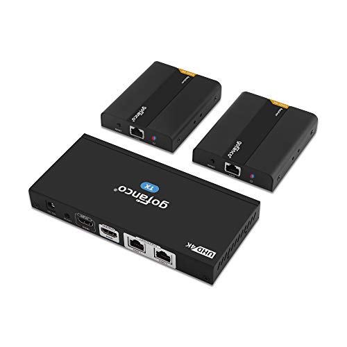 gofanco 1x2 HDMI 2.0 Extender Splitter 4K 60Hz Over Cat6/Cat7 Ethernet Cable with HDMI Local Loopout, HDCP 2.2, 4K 60Hz YUV 4:4:4, HDR, IR Extension (1 in 2 Out / 2-Port)