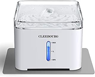 CLEEBOURG Cat Water Fountain, 2L Automatic Dog Water Dispenser Electric Water Drinking Fountain with 3 Flow Settings & 2 Replacement Filters & 1 Silicone Mat for Cats Dogs Multiple Pets