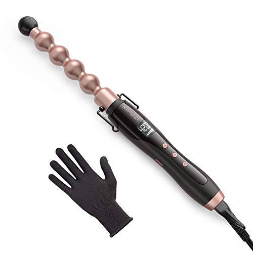 KIPOZI 1 inch Bubble Curling Wand, Professional Salon Hair Wand Curling Iron for Waves Beachy, Use Home & Travel, Dual Voltage Equipped Heat Resistant Gloves