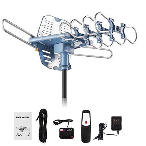 WillBrands HDTV Antenna Ampilfied Digital Outdoor Antenna&4K/1080p High Reception-40FT RG6 Coaxial Cable-150 Miles Range-360 Degree Rotation Wireless Remote-Snap-On Installation Support 2 TVS