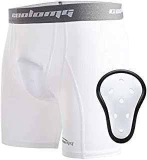 COOLOMG Athletic Cups Youth Boys Padded Sliding Shorts with Protective Cup Gear Baseball Football 7V7 MMA Lacrosse Field Hockey White L