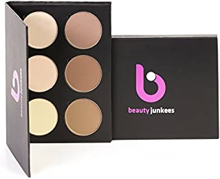 Powder Contour Highlighter Makeup Palette  Beauty Junkees 6 Piece Contouring Highlight Kit for Beginners, Concealer, Bronzer, Refillable Pans, Professional Paraben, Gluten, Cruelty Free Cosmetics