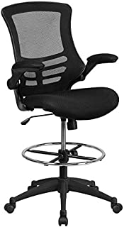 Flash Furniture Mid-Back Black Mesh Ergonomic Drafting Chair with Adjustable Foot Ring and Flip-Up Arms