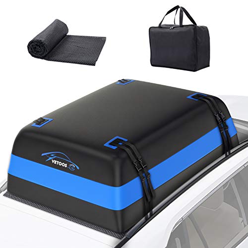 Vetoos 21 Cubic Feet Car Rooftop Cargo Carrier Bag, Soft Roof Top Luggage Bag for All Vechicles SUV with/Without Racks - Waterproof Zip, Anti-Tear 700D PVC, with Storage Bag & Anti-Slip Mat