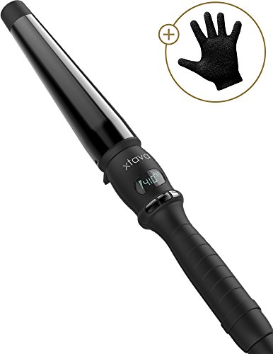 Xtava Twist Curl Curling Wand - 1 to 1.5 Inch Professional Hair Wand with Ceramic Barrel Cool Tip and Auto Shut Off - Dual Voltage Travel Curling Iron for Long & Short Hair with Heat Resistant Glove