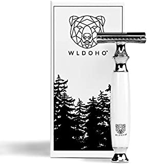 WLDOHO Safety Razor Made of Hardened High-Grade Resin for Men and Women Including 5 Astra Blades Zero Waste Wet Razor Safety Razor I Razor with Handle in White Closed Comb