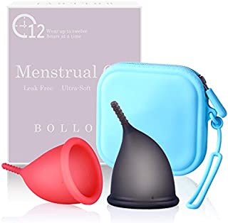 Menstrual Cups Set, Support Low Cervix and Light or Heavy Flow, Pad and Tampon Alternative, Soft, Flexible and Reusable, Beginner Safe with Travel Storage Bag (Small, Red&Black)