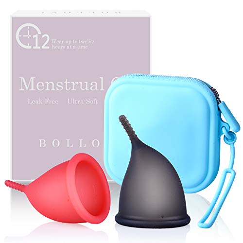 Menstrual Cups Set, Support Low Cervix and Light or Heavy Flow, Pad and Tampon Alternative, Soft, Flexible and Reusable, Beginner Safe with Travel Storage Bag (Small, Red&Black)