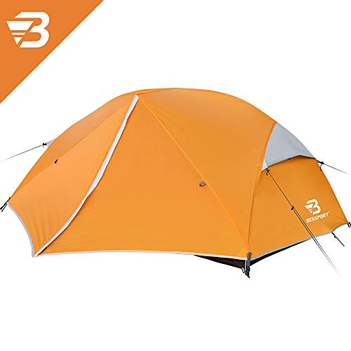 Bessport Camping Tent 3-4 Person, Easy & Quick Setup Lightweight Two Doors Backpacking Tent - Waterproof Anti-UV Protection Large Tent for Family, Outdoor, Hiking (3 Person-Orange)