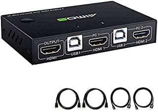 KVM Switch HDMI 2 Port Box, 2 Computers Share one Set Wired or Wireless Keyboard & Mouse and one Monitor, Support UHD 4K@30Hz, Compatible Laptop/PC/PS4/Xbox/HDTV, with HDMI and USB Cables