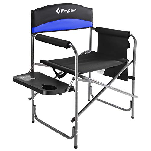 KingCamp Camping Chair Heavy Duty Folding Camp Director Chair Oversize Padded Seat with Side Table and Side Pockets, Supports 396 lbs