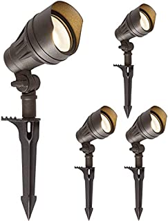 Low Voltage LED Landscape Spotlight, 10W 390LM 12V Wired for Outdoor Yard Lawn, Die-cast Aluminum Construction, 50-Watt Equivalent 15-Year Lifespan, 4 Pack