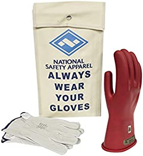 National Safety Apparel Class 00 Red Rubber Voltage Insulating Glove Kit with Leather Protectors, Max. Use Voltage 500V AC/ 750V DC (KITGC0008R)