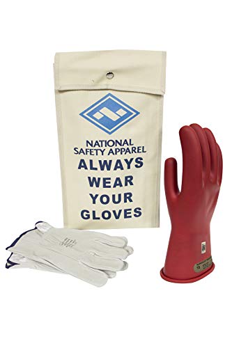 National Safety Apparel Class 00 Red Rubber Voltage Insulating Glove Kit with Leather Protectors, Max. Use Voltage 500V AC/ 750V DC (KITGC0008R)