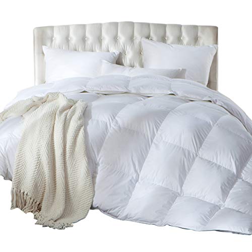 Luxurious King / California King Size Siberian Goose Down Comforter, Duvet Insert, 1200 Thread Count 100% Egyptian Cotton, Hypoallergenic, 70 oz Fill Weight, 1200TC, White Solid