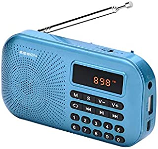 GESON RM-155Pro AM FM Radio Portable Mini USB Speaker MP3 Music Player SupportMicro SD/TF Auto Scan Save LED Display USB Transmit Data and Sound Card Function, Rechargeable BL-5C Battery (Blue)