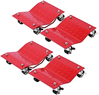 VIVOHOME Heavy Duty 4 Tire Wheel Dolly Car Stakes 6000lbs Capacity Red