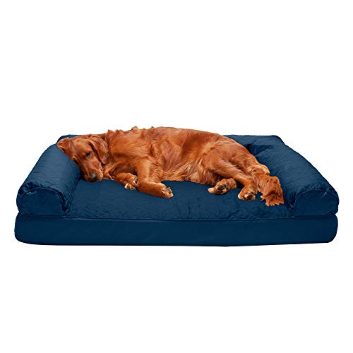 Furhaven Pet Dog Bed - Orthopedic Quilted Traditional Sofa-Style Living Room Couch Pet Bed with Removable Cover for Dogs and Cats, Navy, Jumbo