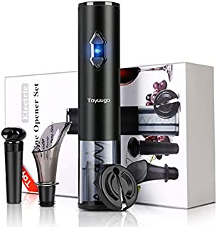 Toyuugo Electric Wine Opener, Automatic Corkscrew set contains Foil Cutter, Vacuum Stopper and Wine Aerator Pourer for Dating, Party and Wine Lover (3 Piece Gift Set)